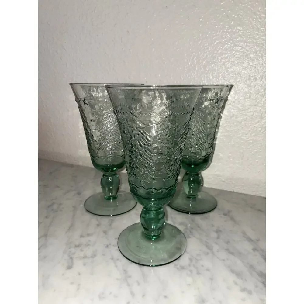 Studio Nova Holiday Cheer Handmade Goblets Christmas Trees Glasses 12oz Set Of 3